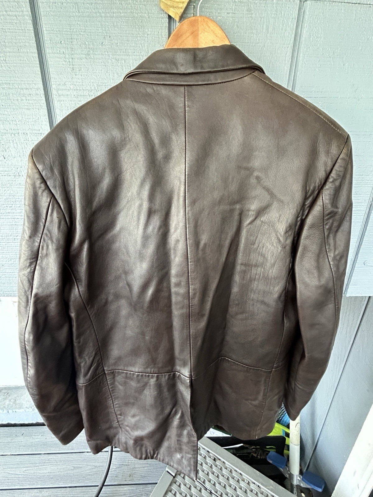 Banana Republic Leather Blazer Jacket Mens Large Brown Two Button