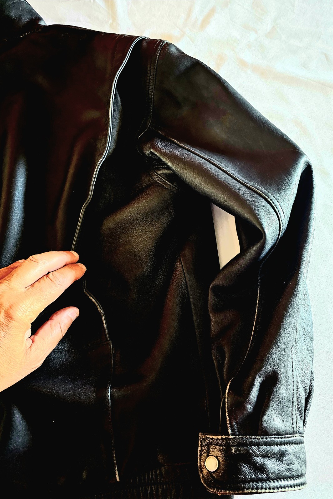 Giorgio Armani Archive 1981, Biker Jacket Black Lamb Tablecloth Large