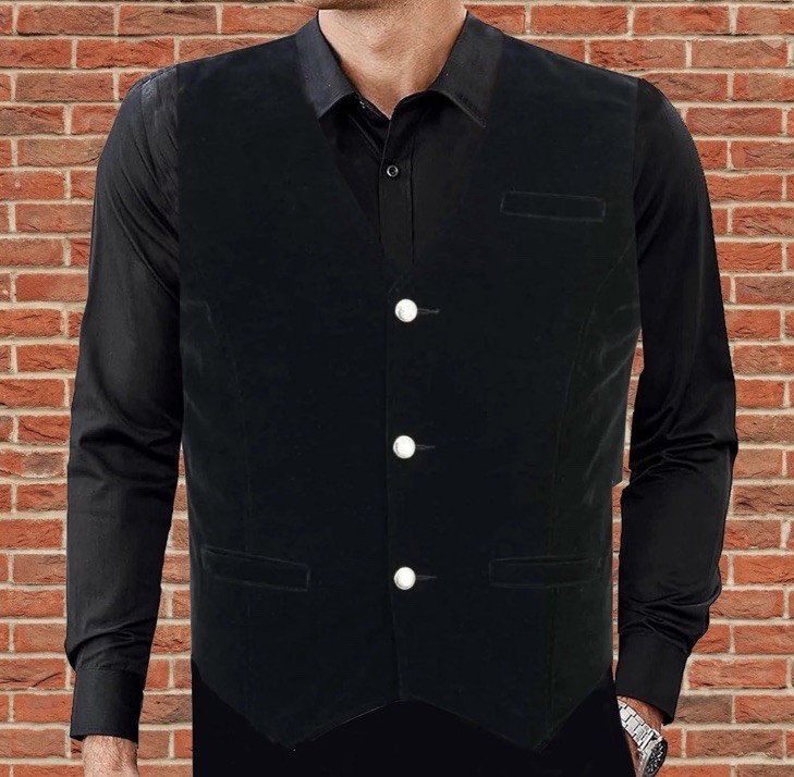 NeW Dark Rock Goth Gothic Steampunk Black Velvet Vest Wedding Prom Waistcoat