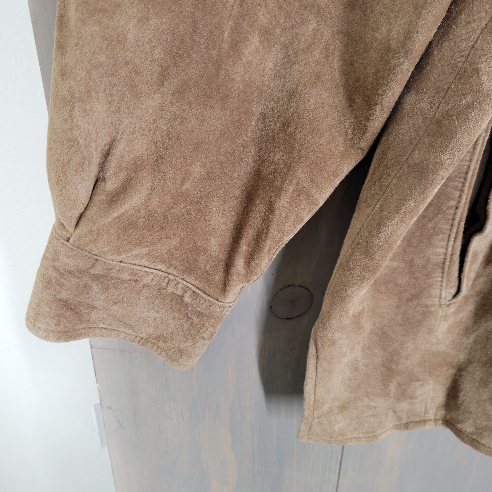 Pronto Uomo Suede Leather Jacket Mens L Tan Brown Button Front Coat L/G
