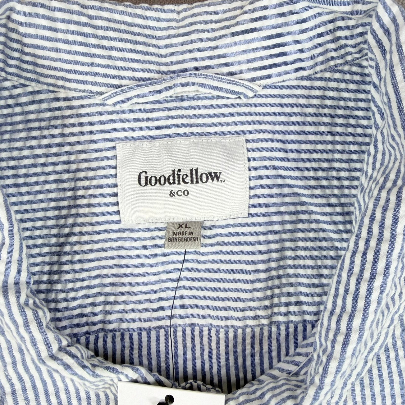 Goodfellow Mens XL Blue White Seersucker Cotton Chore Jacket Stripe Button Coat