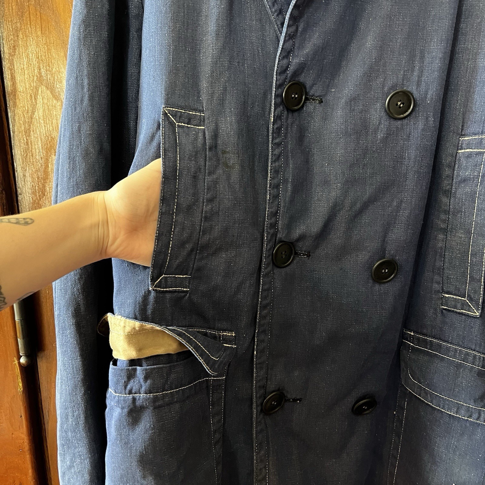 Vintage Made In Denmark Anson Of Copenhagen Denim Sherpa Wool? Lined Coat 40