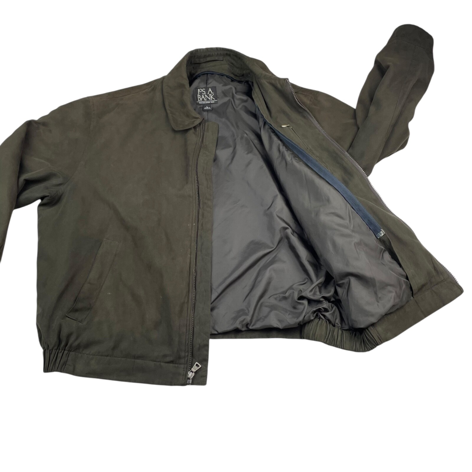 Jos. A. Bank Men’s Faux Suede Full Zip Bomber Jacket Green • Large