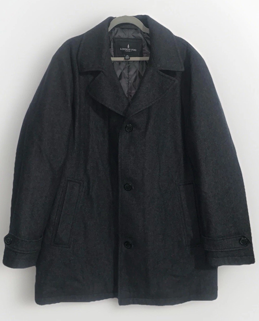 London Fog Mens XL Classic Fit Wool Blend Single Breasted Coat Puff Lined Grey