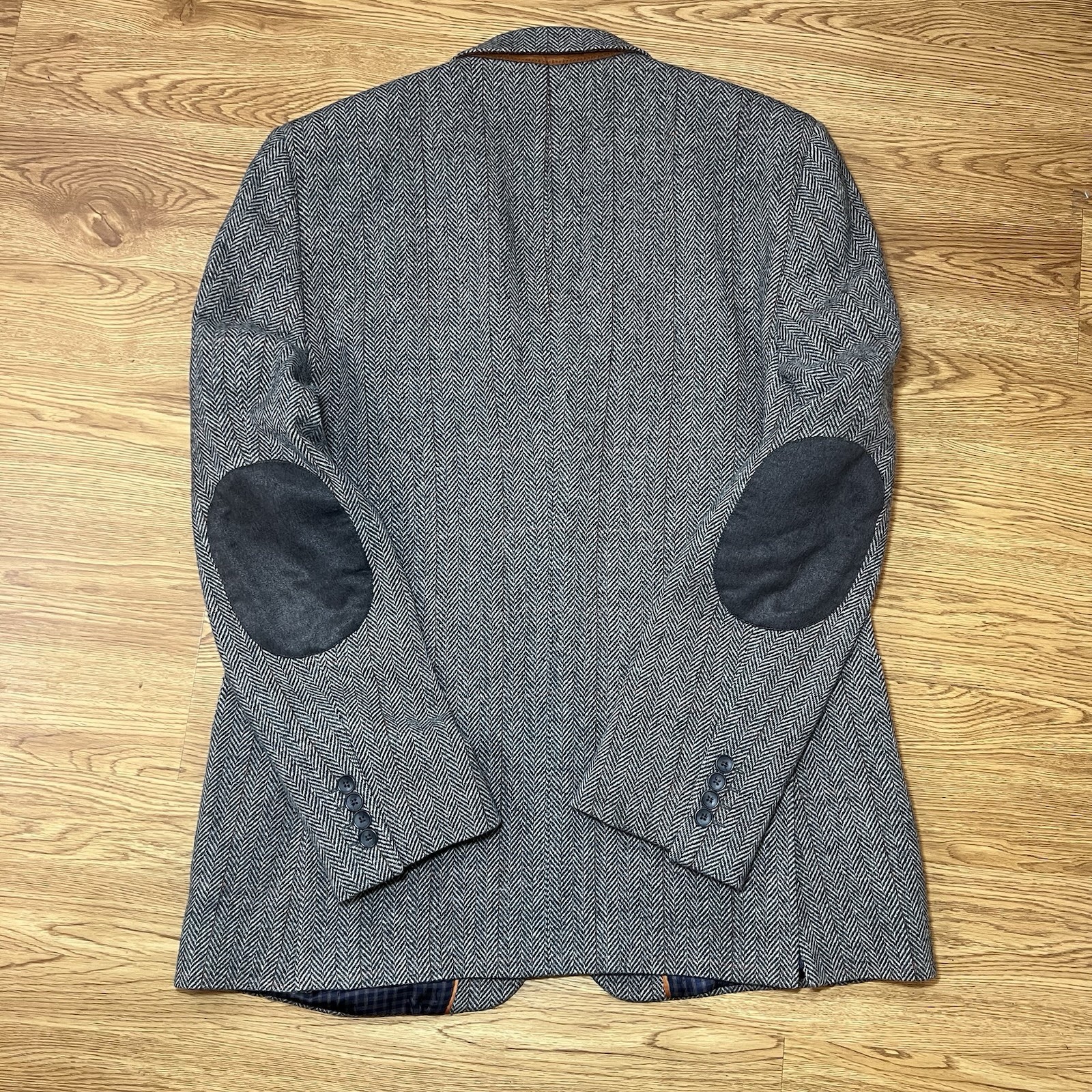 Joe Joseph Abboud Mens 44L Brown Herringbone Wool Sport Coat Blazer Elbow Patch