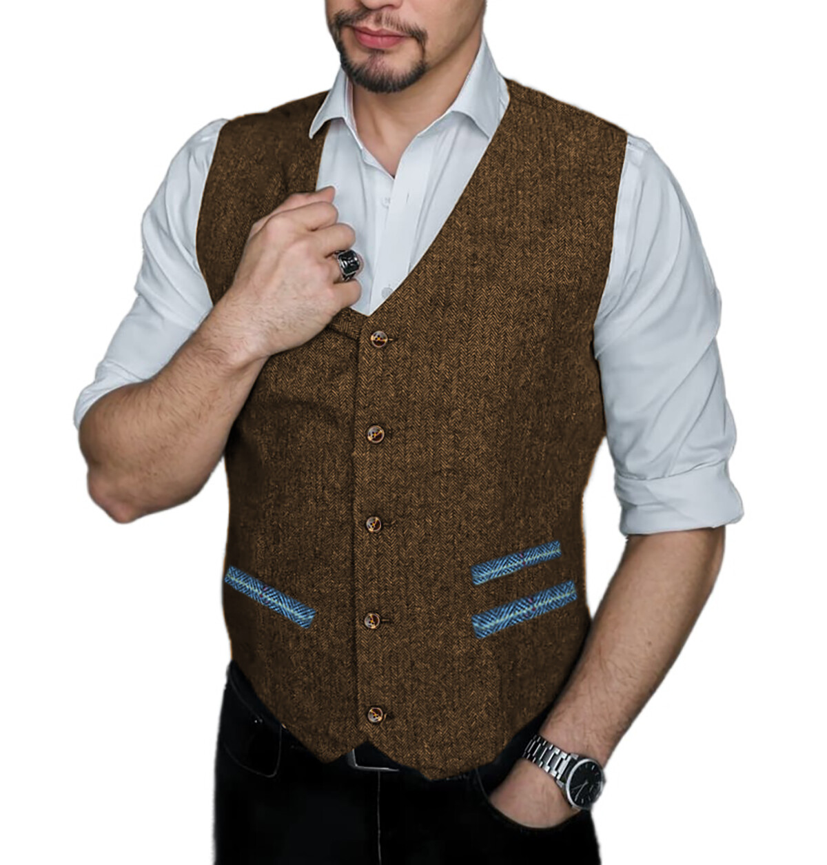 Herringbone Mens Suits Vest Tweed Waistcoat Wool Waistcoat Vintage Retro Hunting