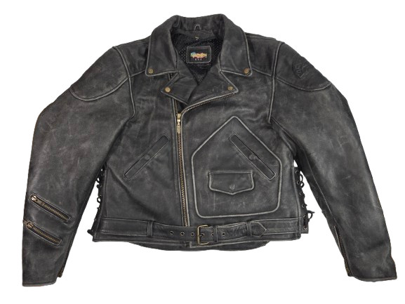 Vtg 90s Easyriders Leather Motorcycle Jacket L Belted Lace Up Moto Armor Biker