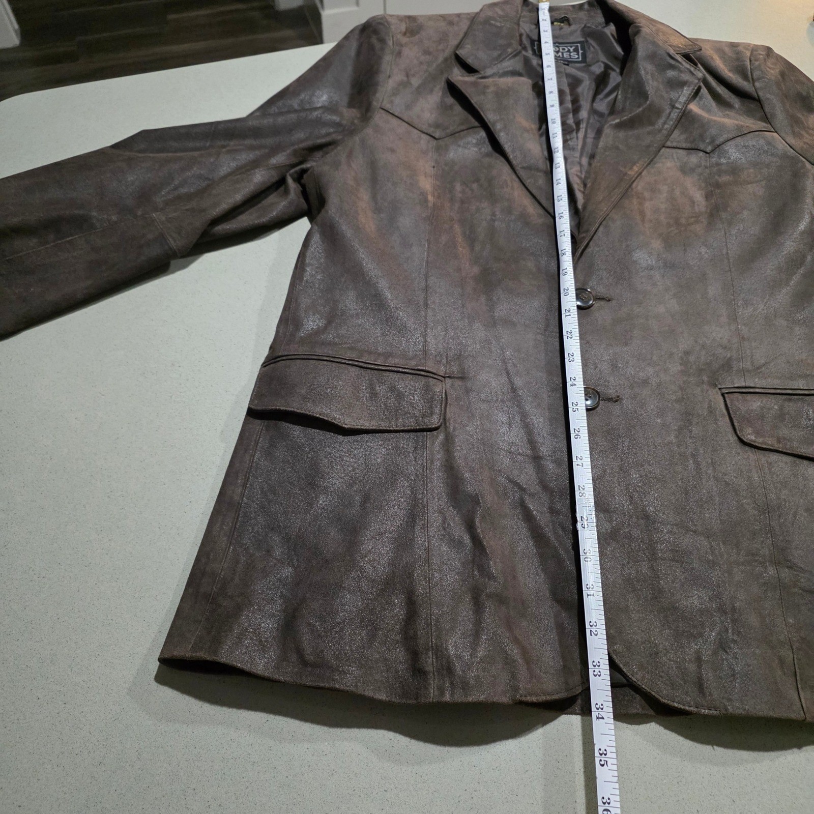 Cody James Mens Brown Leather Western Blazer Jacket Two Button Distressed 44L