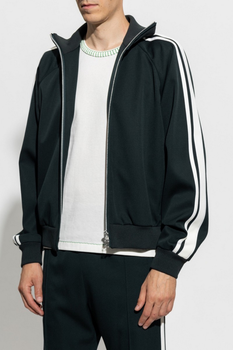 (NO CUSTOMS TAX) BOTTEGA VENETA black wool side stripe zip sweatshirt jacket M