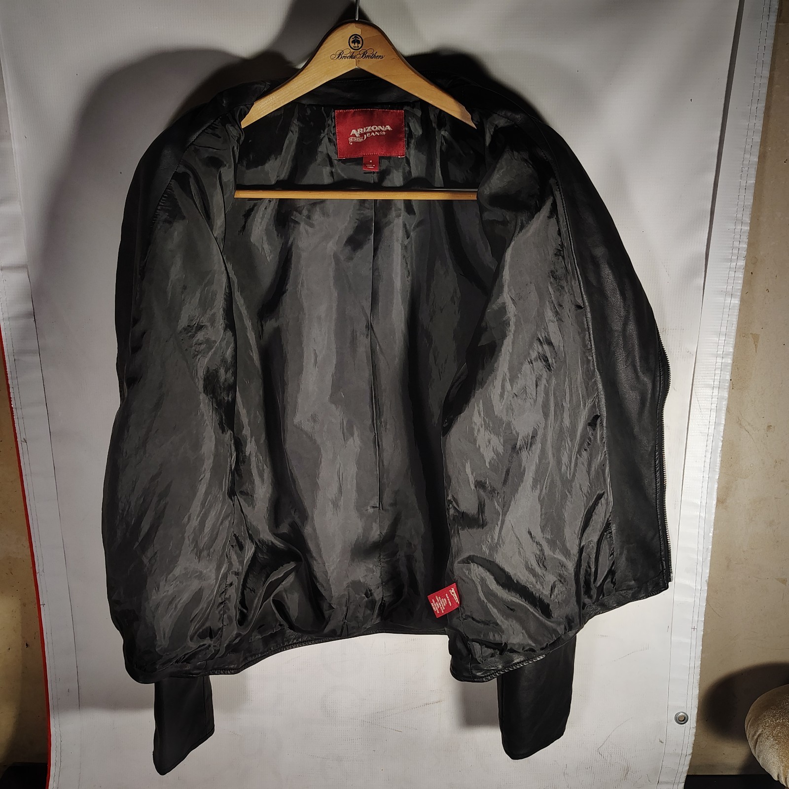 Arizona Jean Company Black Faux Leather Jacket Men Full Zip Spread Collar Medium