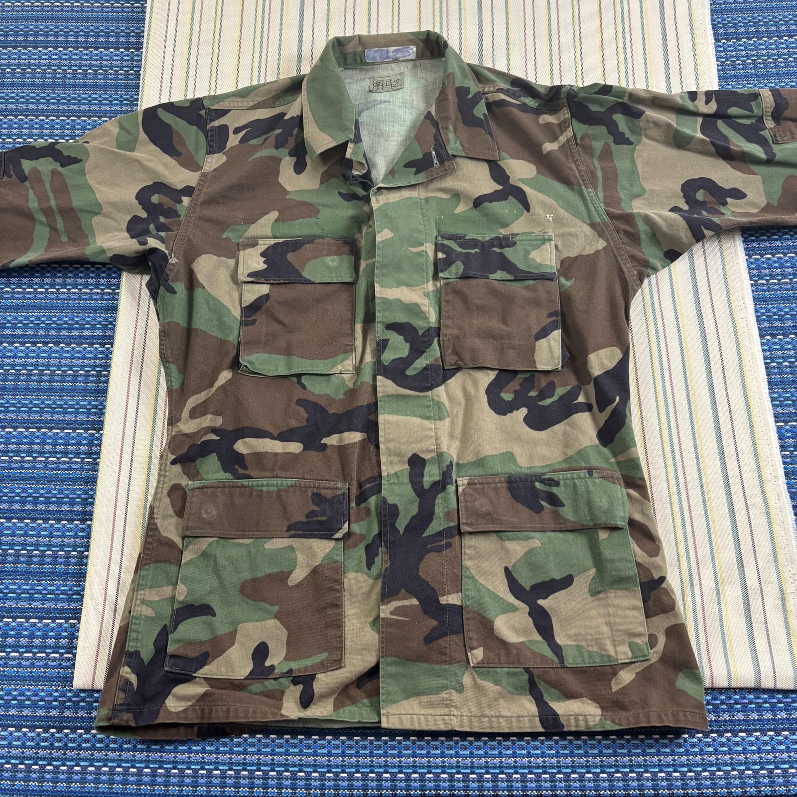 Vintage US Military BDU Coat Mens Medium Long Woodland Camo Combat Army 90s Y2K