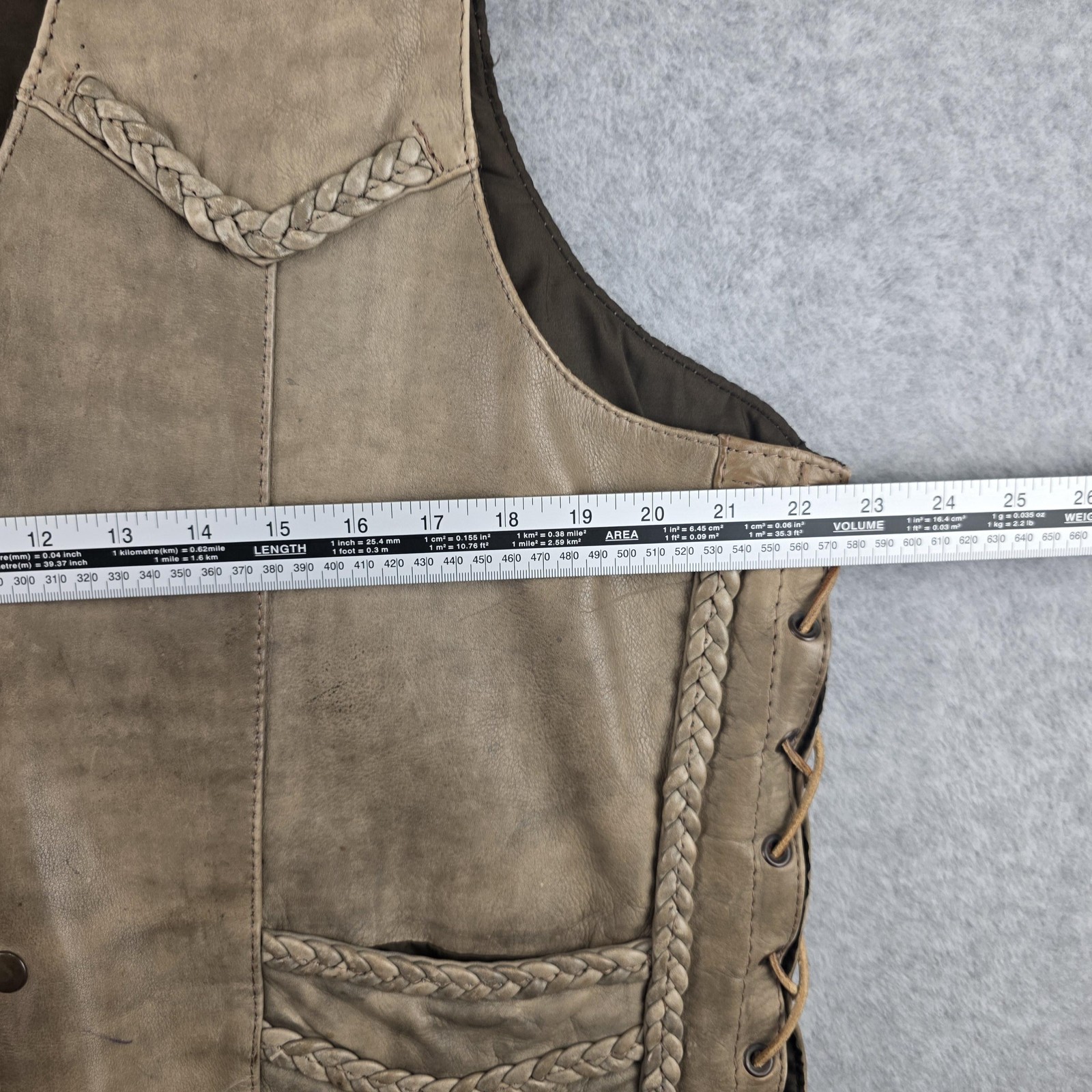 The Leather Shop Vest Mens XL Brown Leather Eagle Scenic Biker Lace Up Vest