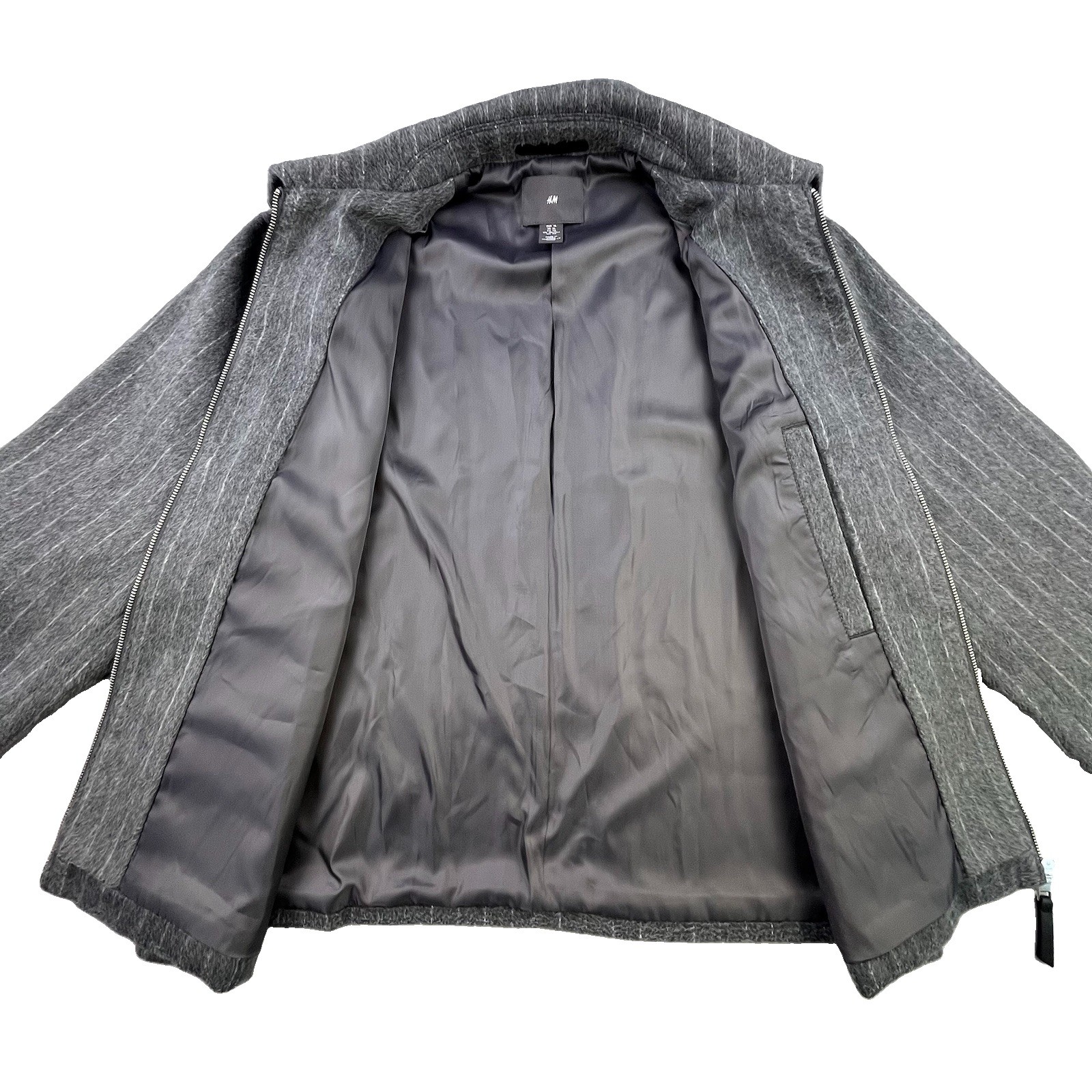 Vintage H&M Jacket Mens XL Gray Pinstripe Full Zip Lined Coat Polyester
