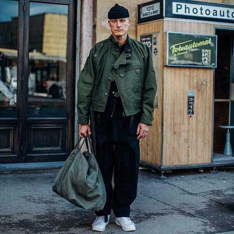 Vintage Swedish Motocycle Jackets Men’s Workwear Canvas Loose Coats Clothes 2021