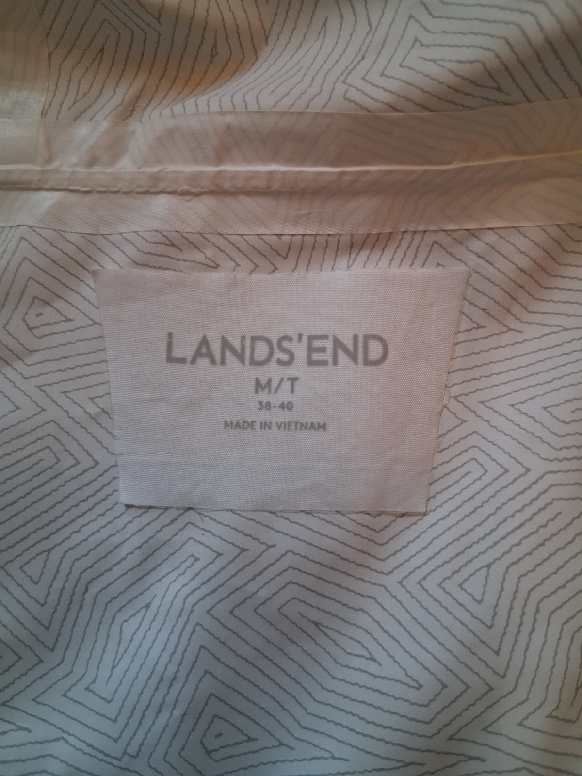 Lands’ End Men’s M White Waterproof Hooded Rain Jacket