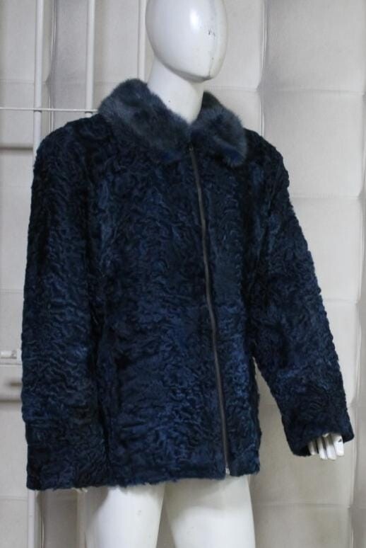 Blue Persian Lamb Fur Jacket Mink Fur Collar Sizes M L XL 2XL 3XL4XL5XL Pre Sale