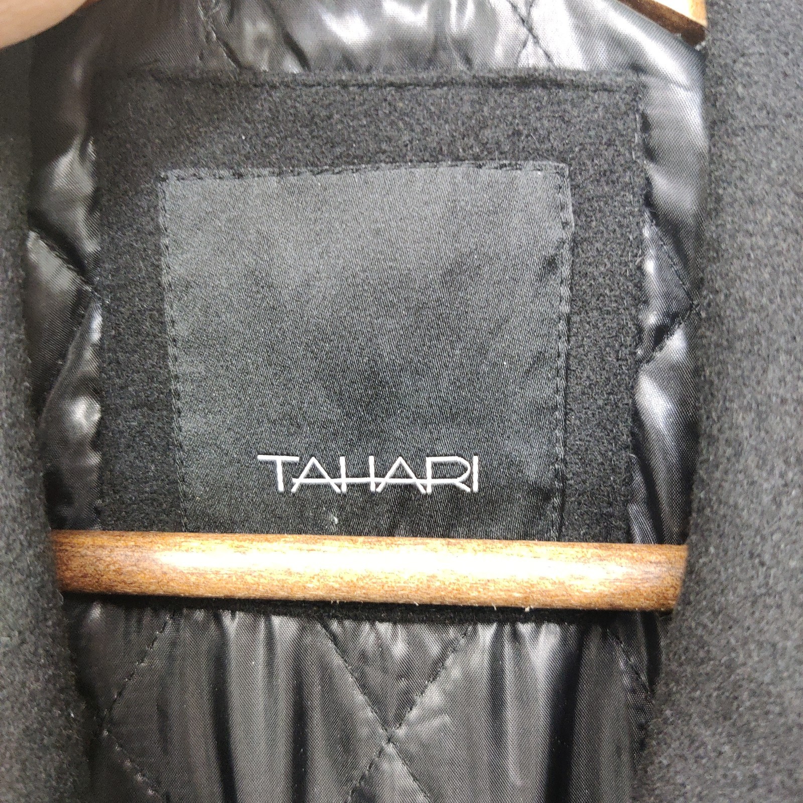 Tahari Peacoat Mens XL Black Wool Blend Business Notch Lapel Double Breasted