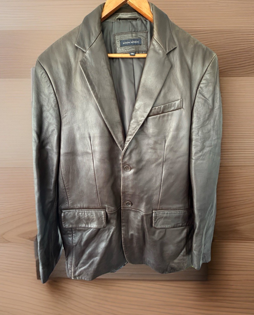 Banana Republic Leather Blazer Jacket Mens Large Brown Two Button