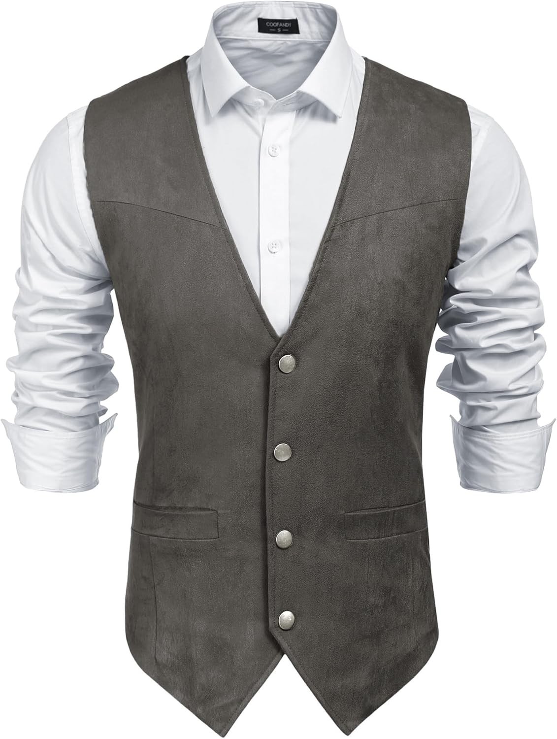 Men’s Cowboy Western Suede Vest Slim Fit Button Up Casual Waistcoat