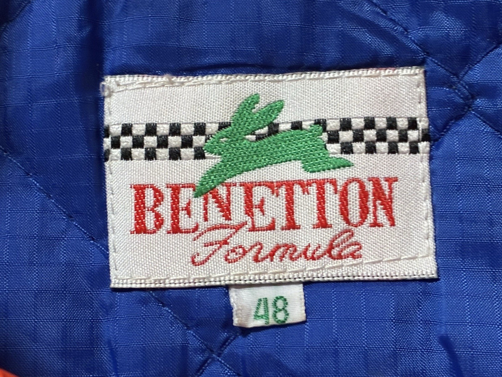 Benetton Formula 1 Racing Team Nylon Jacket Size 48 Japanese XL Orange Blue Vtg