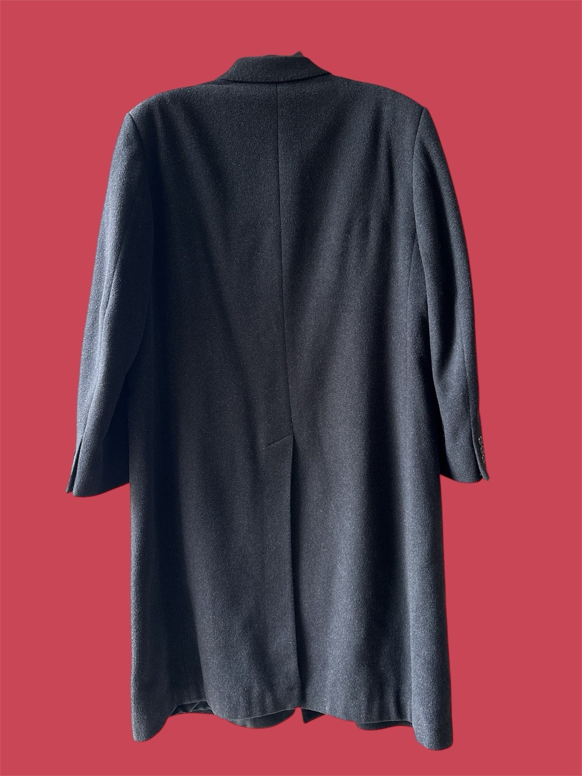 Oleg Cassini Cashmere Blend Overcoat 44R Black Wool Italy Fabric Vintage EUC