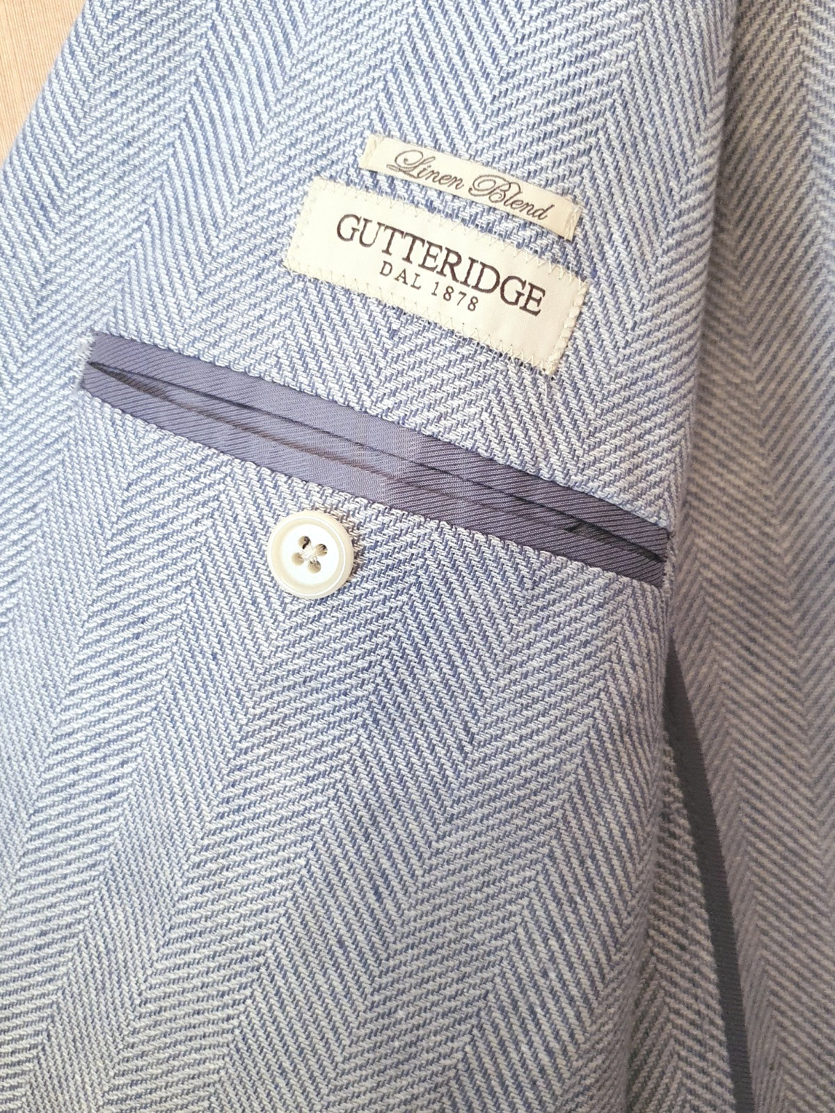 GUTTERIDGE JACKET NEW BLAZER 2 BUTTON SIZE L / 50 COLOR BLUE LINEN COTTON