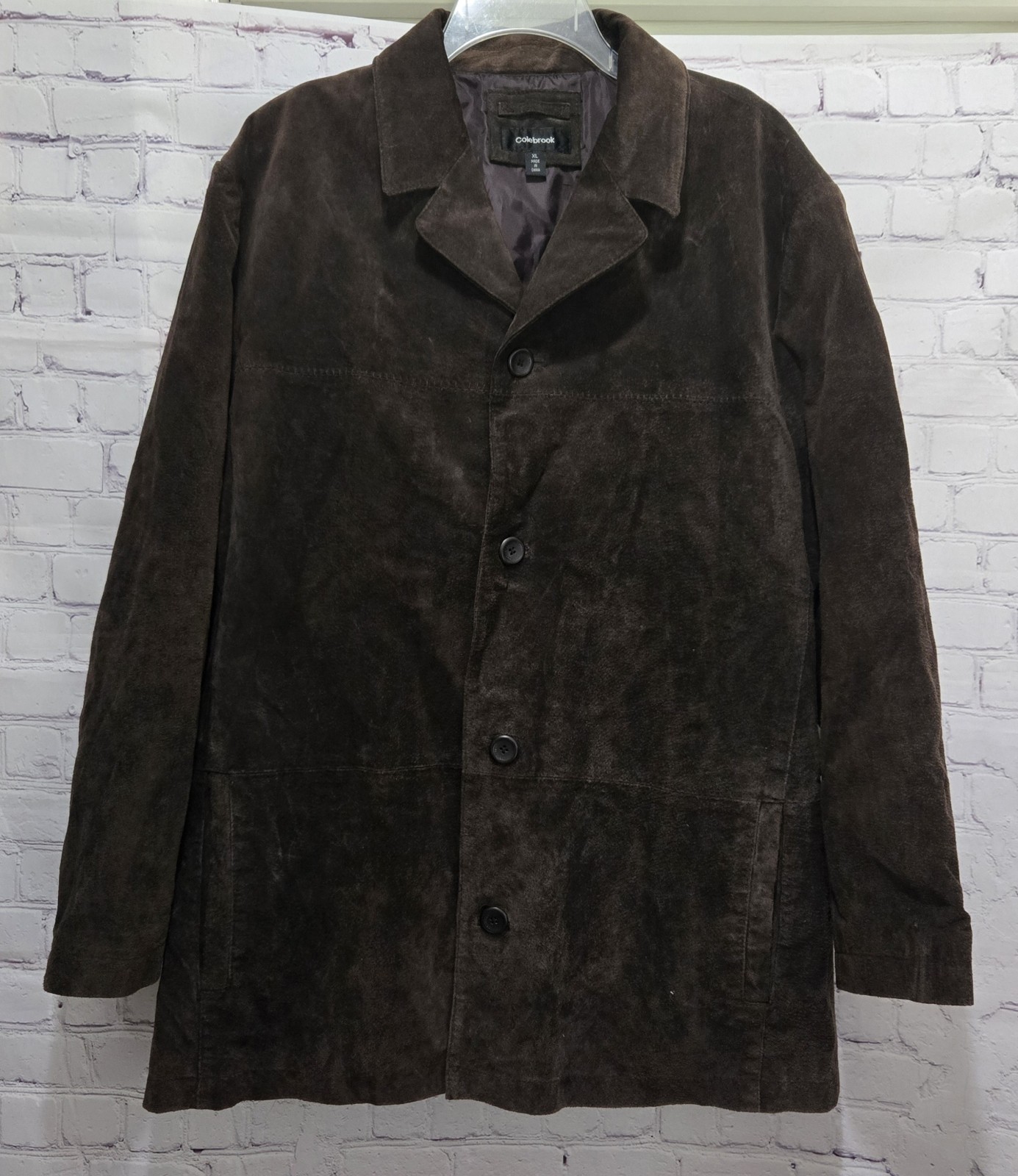Colebrook Mens XL Vintage Suede Leather Jacket Button Close Medium Length Brown