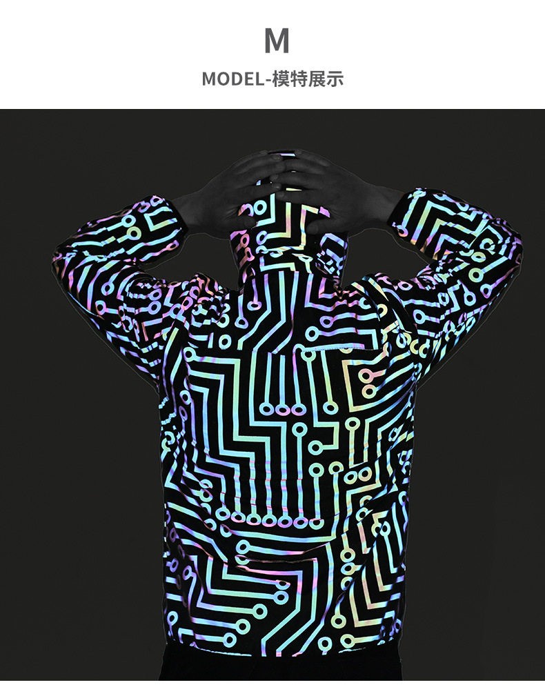 Colorful Reflective Circuit Pattern Jacket Rainbow Color Jacket Top + Pants