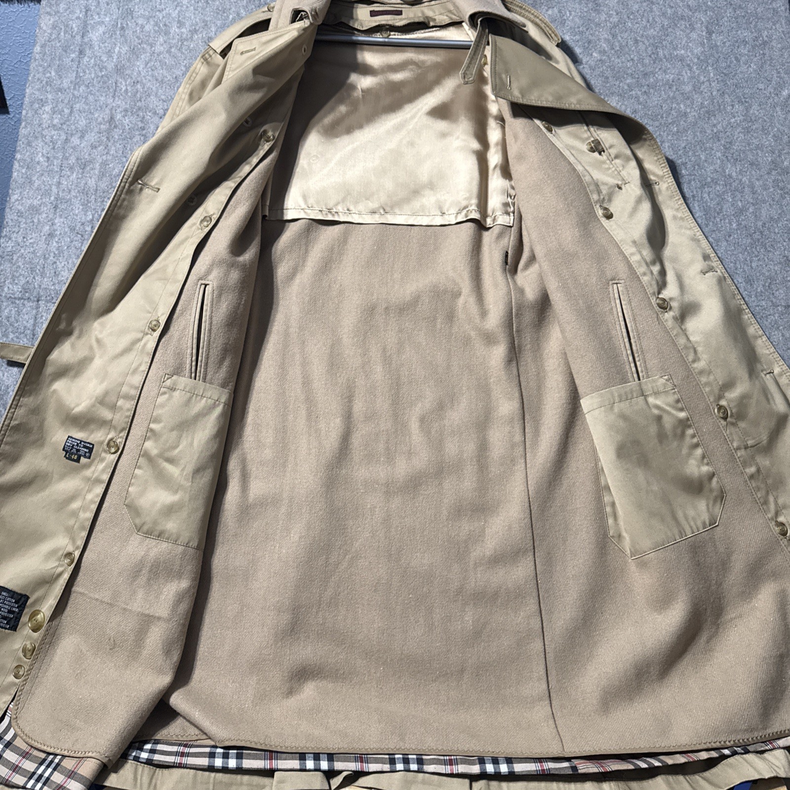 Vintage Mens Trench Coat L-40 Made In Poland Plaid Liner Removable Wool Tan