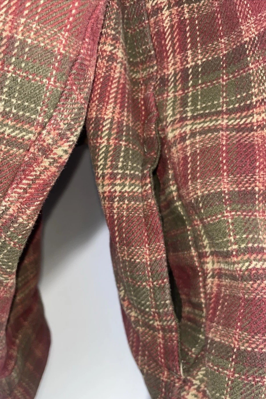 Mens L Orvis Heavy Weight Flannel Shirt Thick Jacket Plaid Button Up Pockets