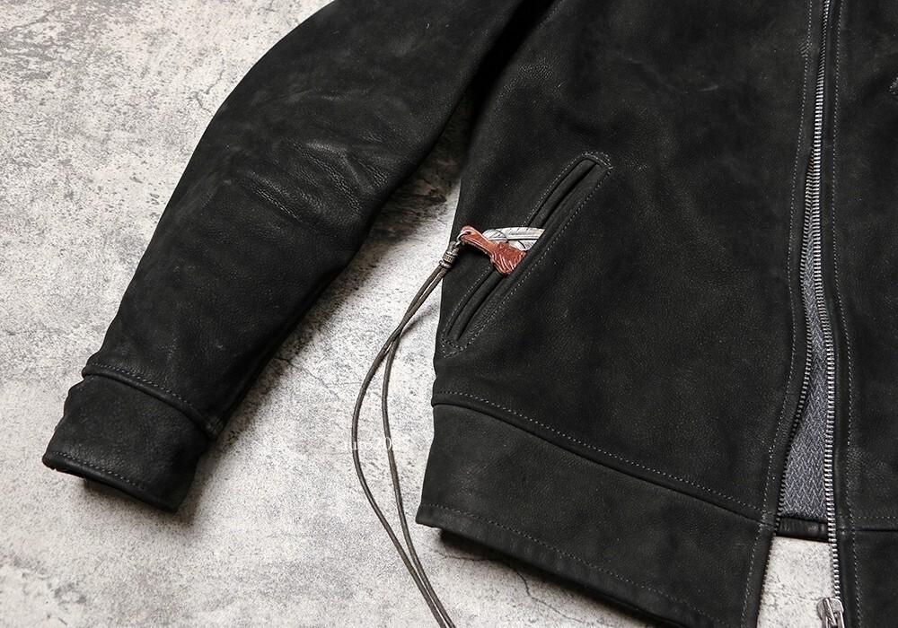 Mens Vintage Style Washed Distressed Nubuck Cowhide Leather Biker Jacket Matte