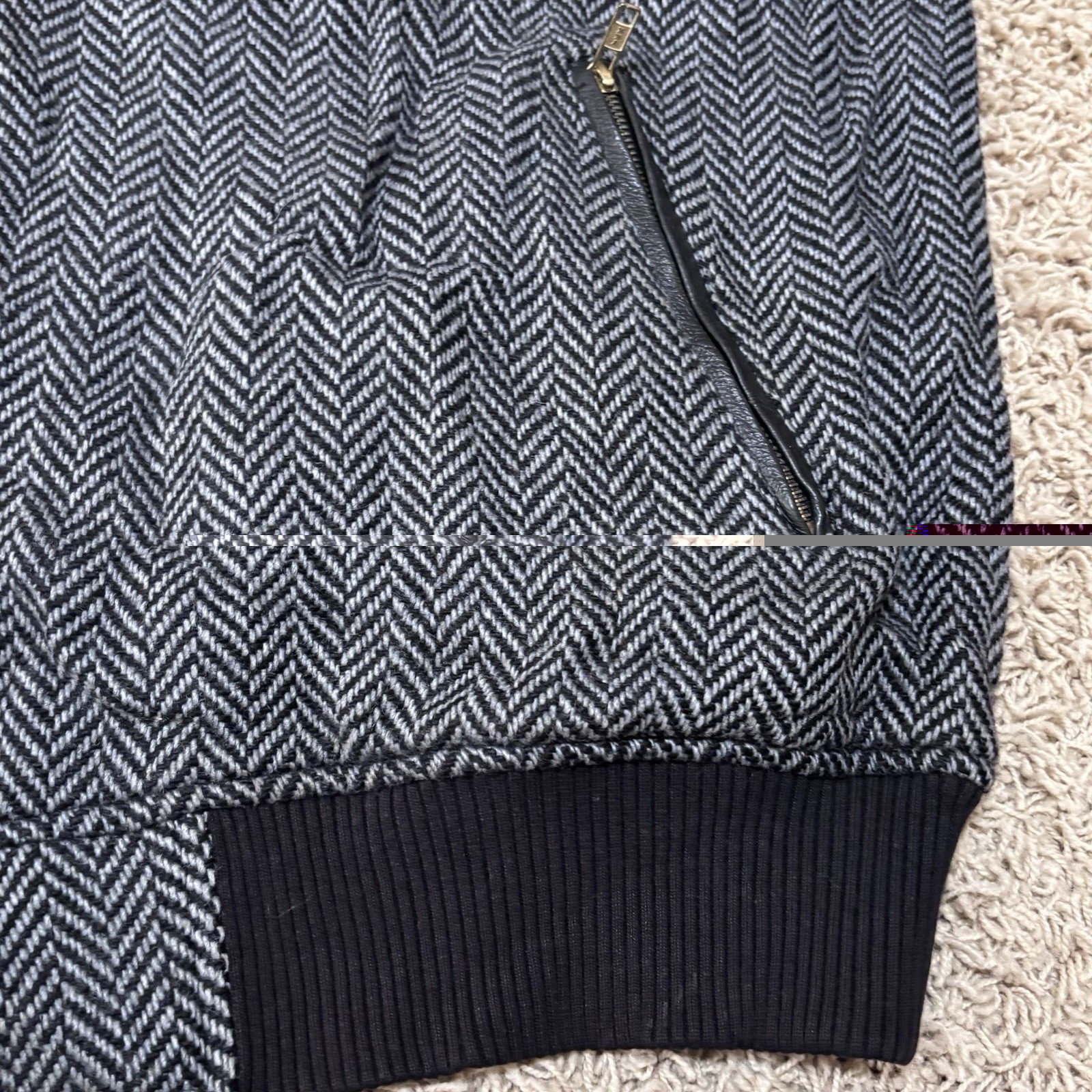 Lrg Roots & Equipment black and white herringbone Chevron Full Wool Jacket 4XL