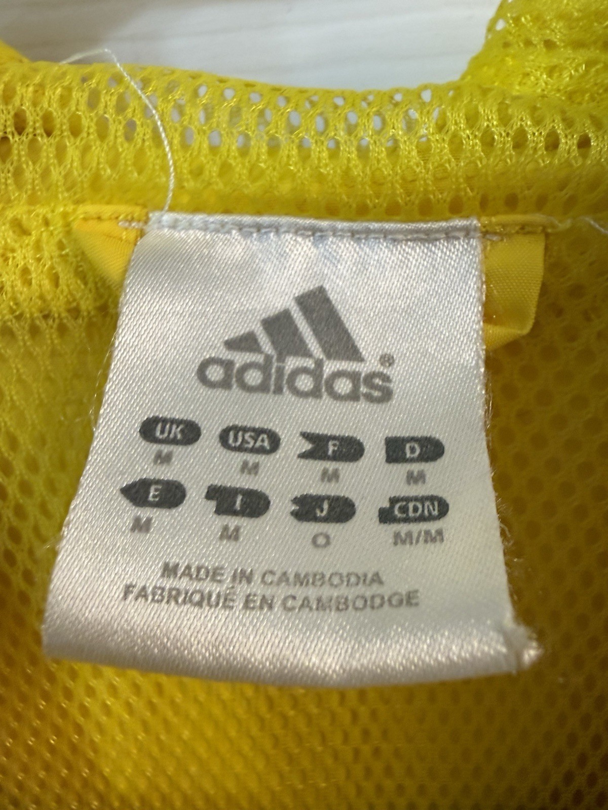Adidas Windbreaker Jacket Mens Medium Yellow Navy 3 Stripe Hooded Y2K 2005