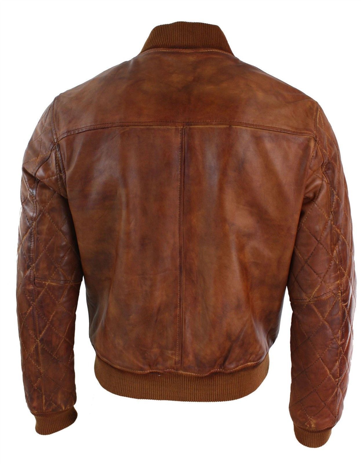 Mens Brown Vintage Biker Real Leather Bomber Pilot Jacket