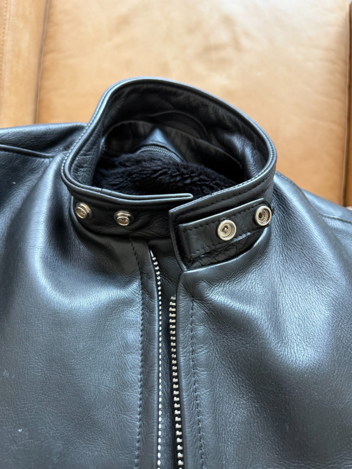 schott cafe racer leather jacket – in naked cowhide 141, sz 40 – removable liner