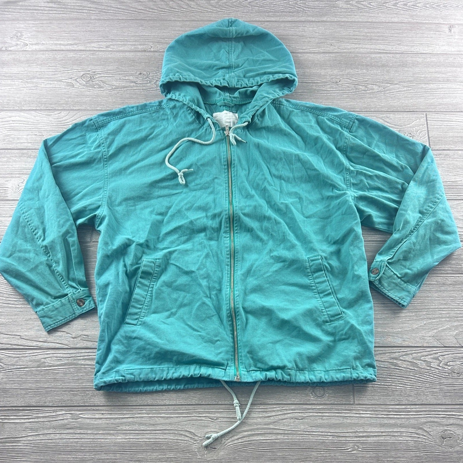 Vintage Gap Warehouse Teal Green Cotton Full Zip Hooded Jacket Small RN 54023