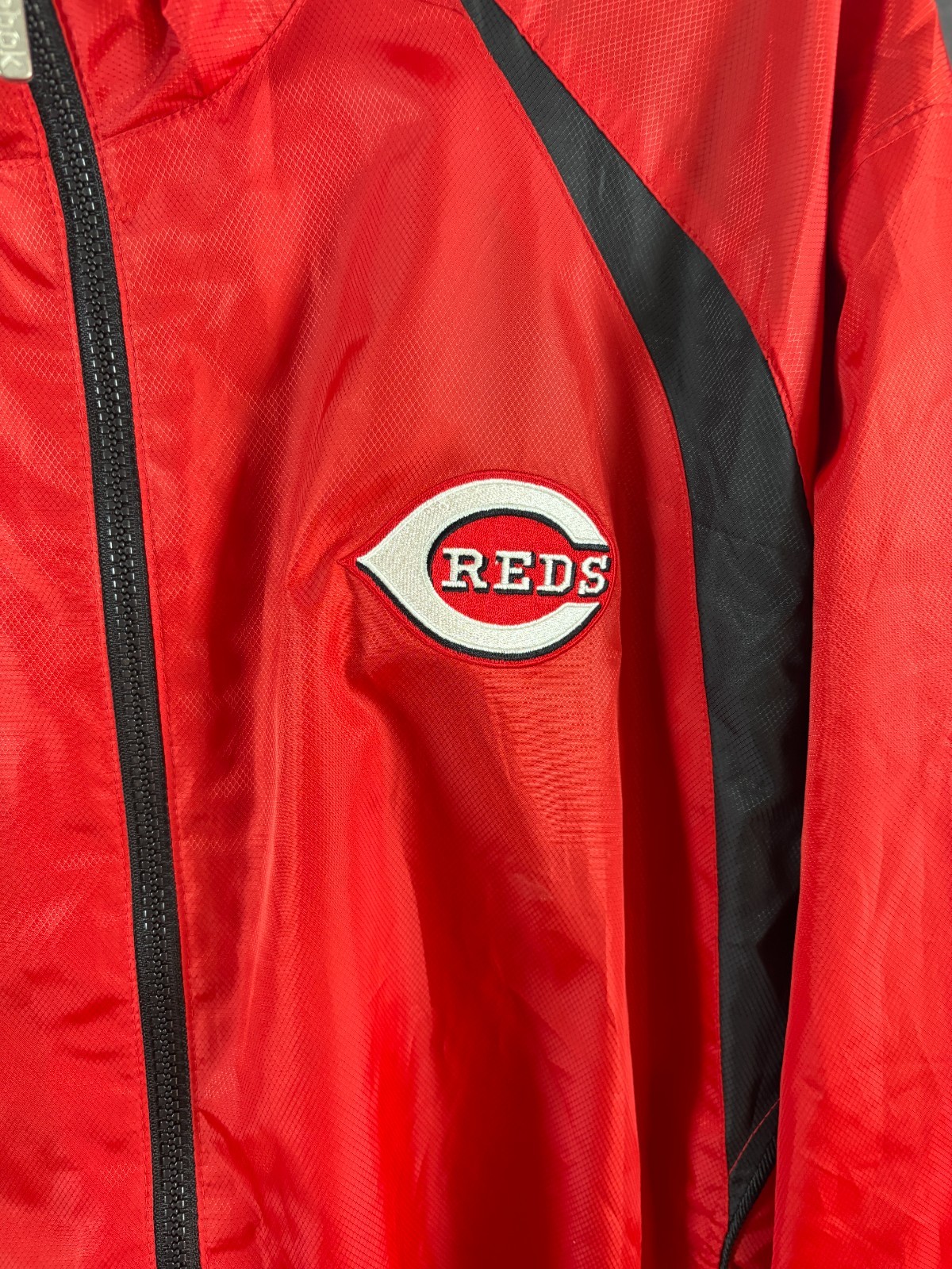 Reebok Cincinnati Reds Windbreaker Jacket Red Full Zip Pockets Men Size XXL
