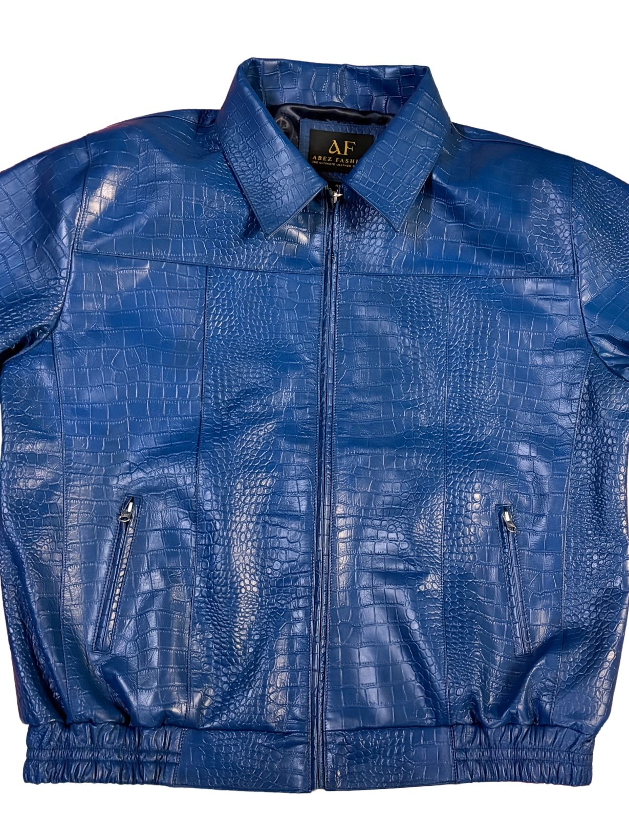 Men’s Blue Crocodile Pattern Jacket Real Leather Premium Bomber Zip Up Jacket