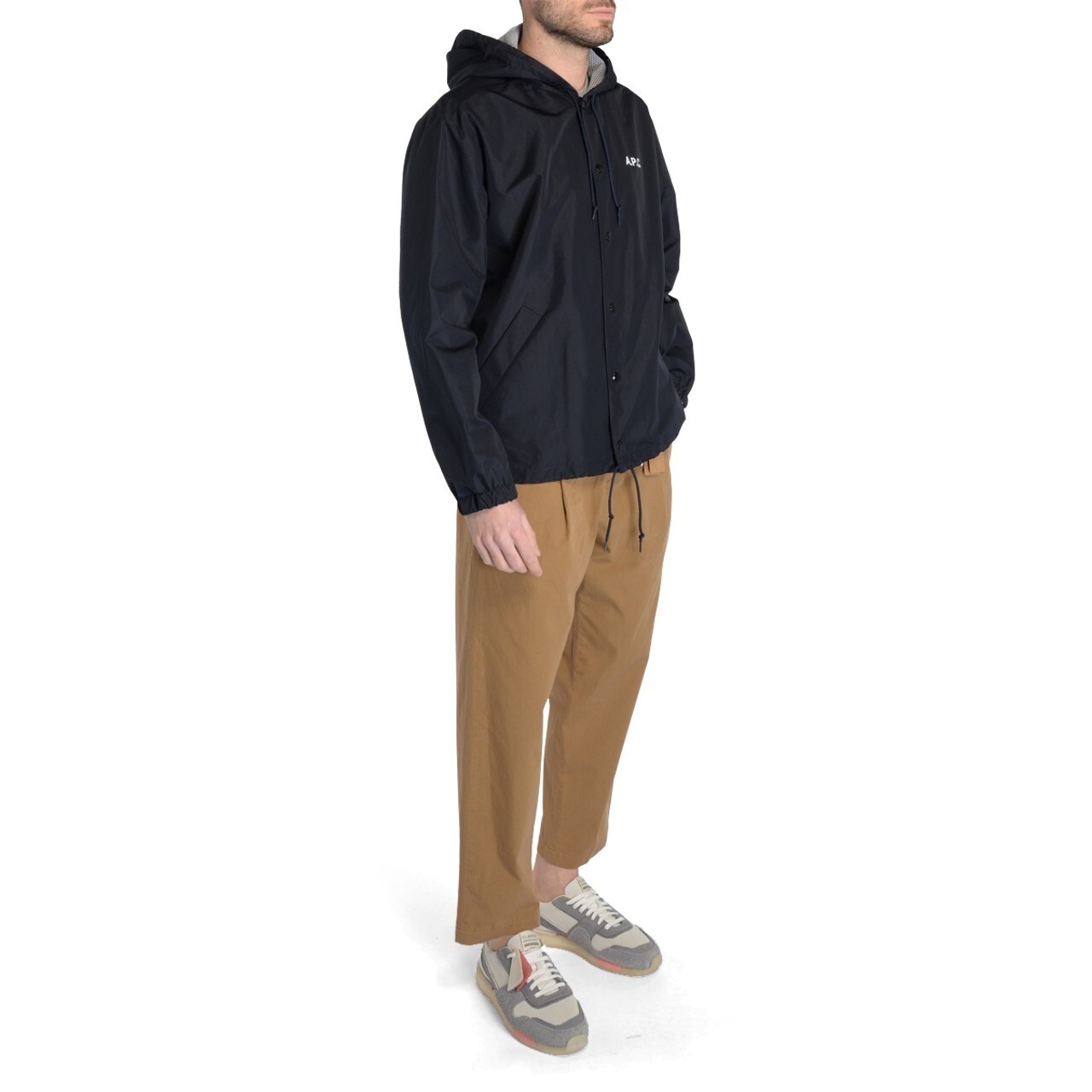 (NO CUSTOMS TAX) A.P.C. Greg navy blue hooded nylon blouson jacket Medium APC