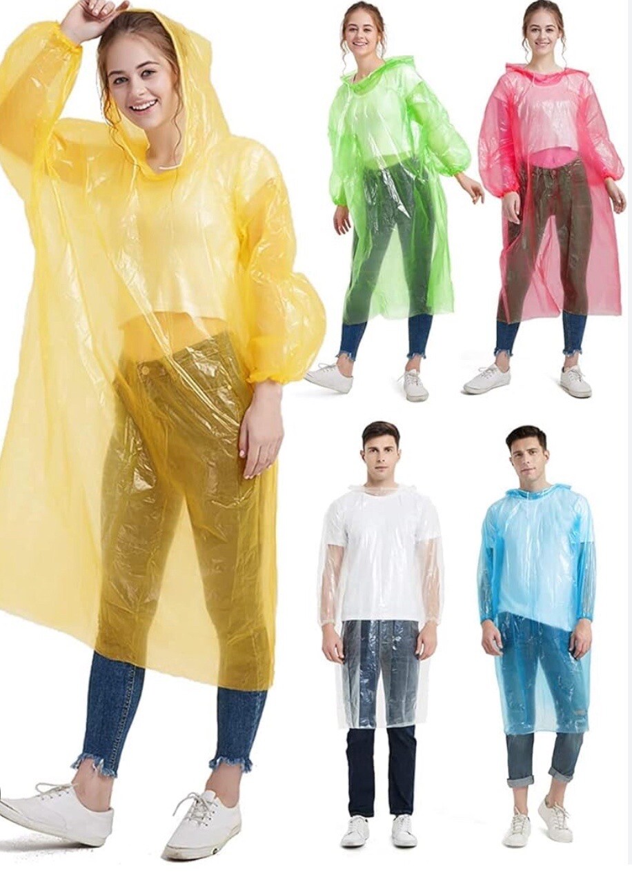 50 Pack Of Disposable Adult Emergency Waterproof Rain Poncho Hiking Coat Hooded