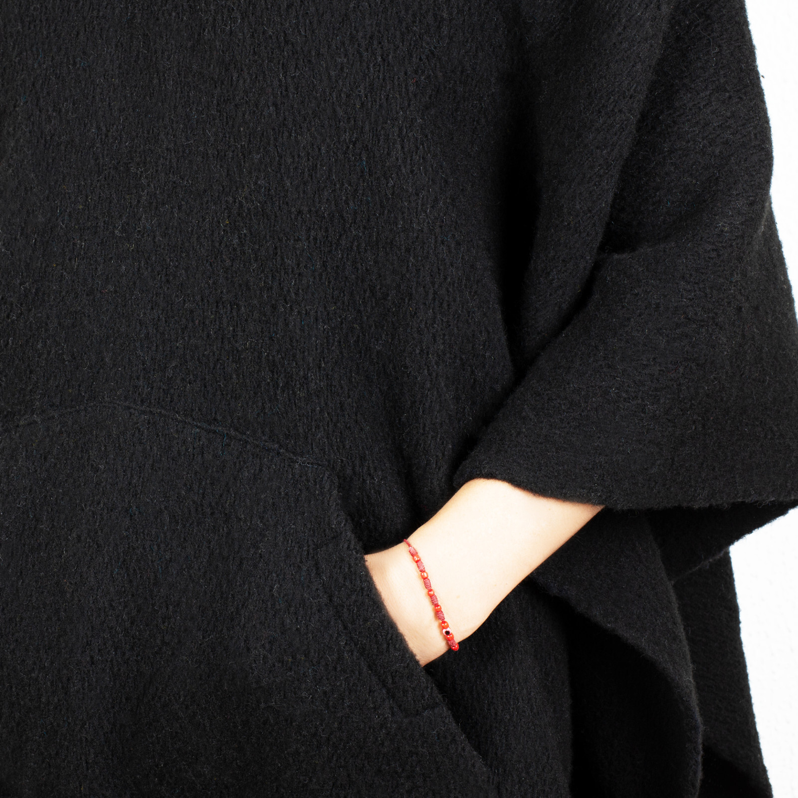 LLAMA WOOL BLACK MENS UNISEX LADY JEDI CAPE PONCHO JACKET WITH POCKET OTAVALO