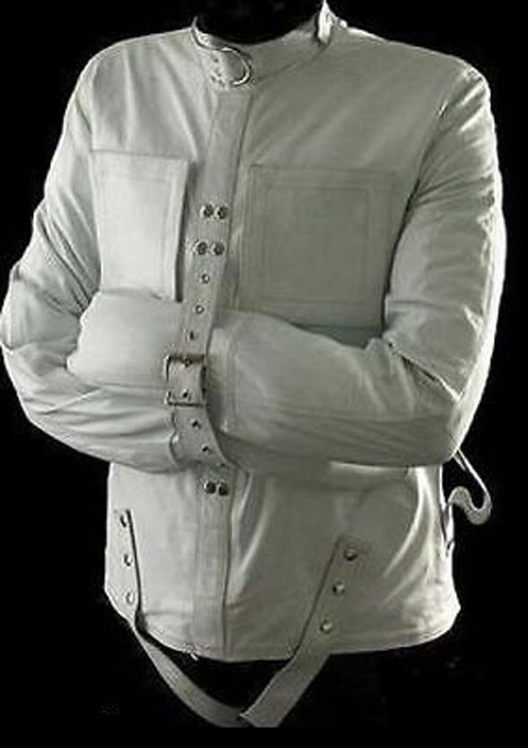 100% REAL COW WHITE LEATHER STRAITJACKET HEAVY DUTY LEATHER STRAIGHT JACKET