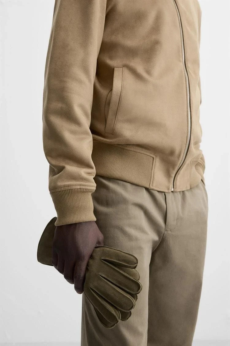 Mens Bomber Jacket Beige Pure Suede Leather Size S M L XL 2XL 3XL Custom Made