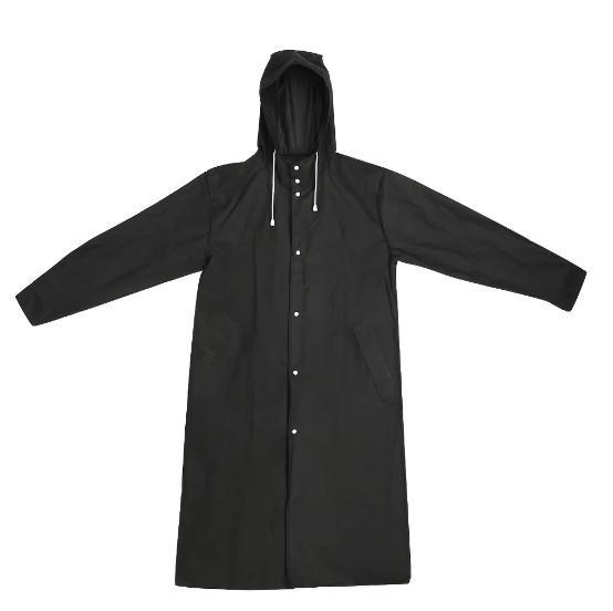 Men Black Waterproof Long Raincoat Rain Coat Hooded Trench Jacket Outdoor Hiking