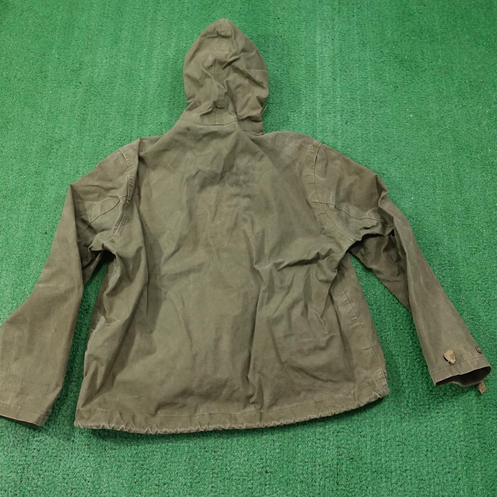 Vintage USN Jacket Medium Green Hooded Anorak Pullover Lace Up Navy Military WW2