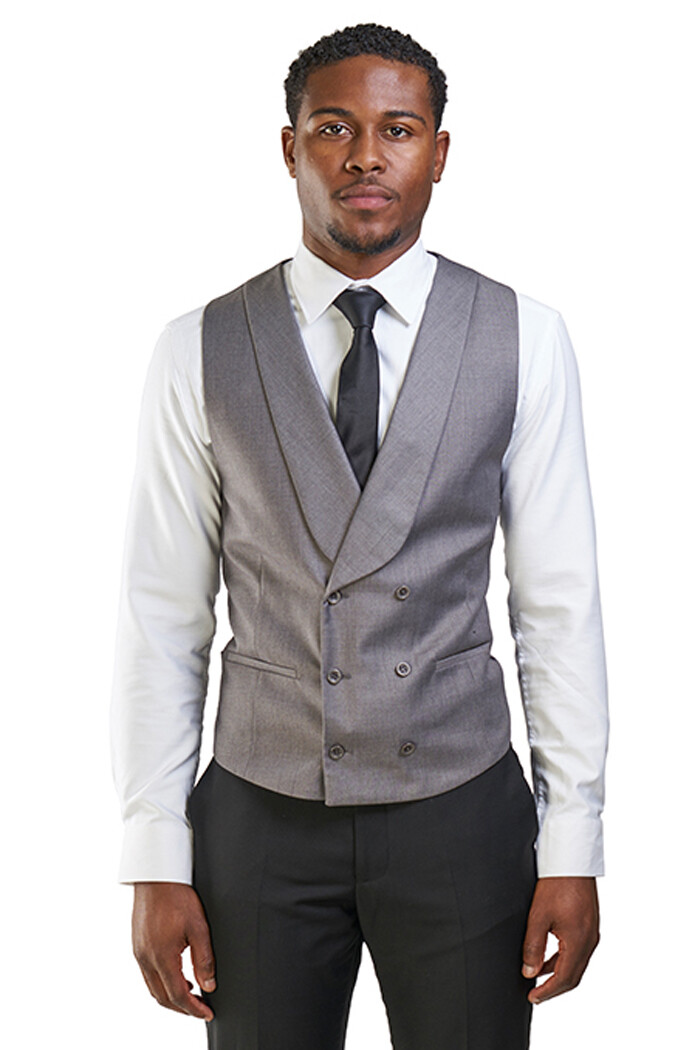 ÃZARMAN Slim Fit Shawl Collar Lapel Double Breasted 3 Button Silver Vest