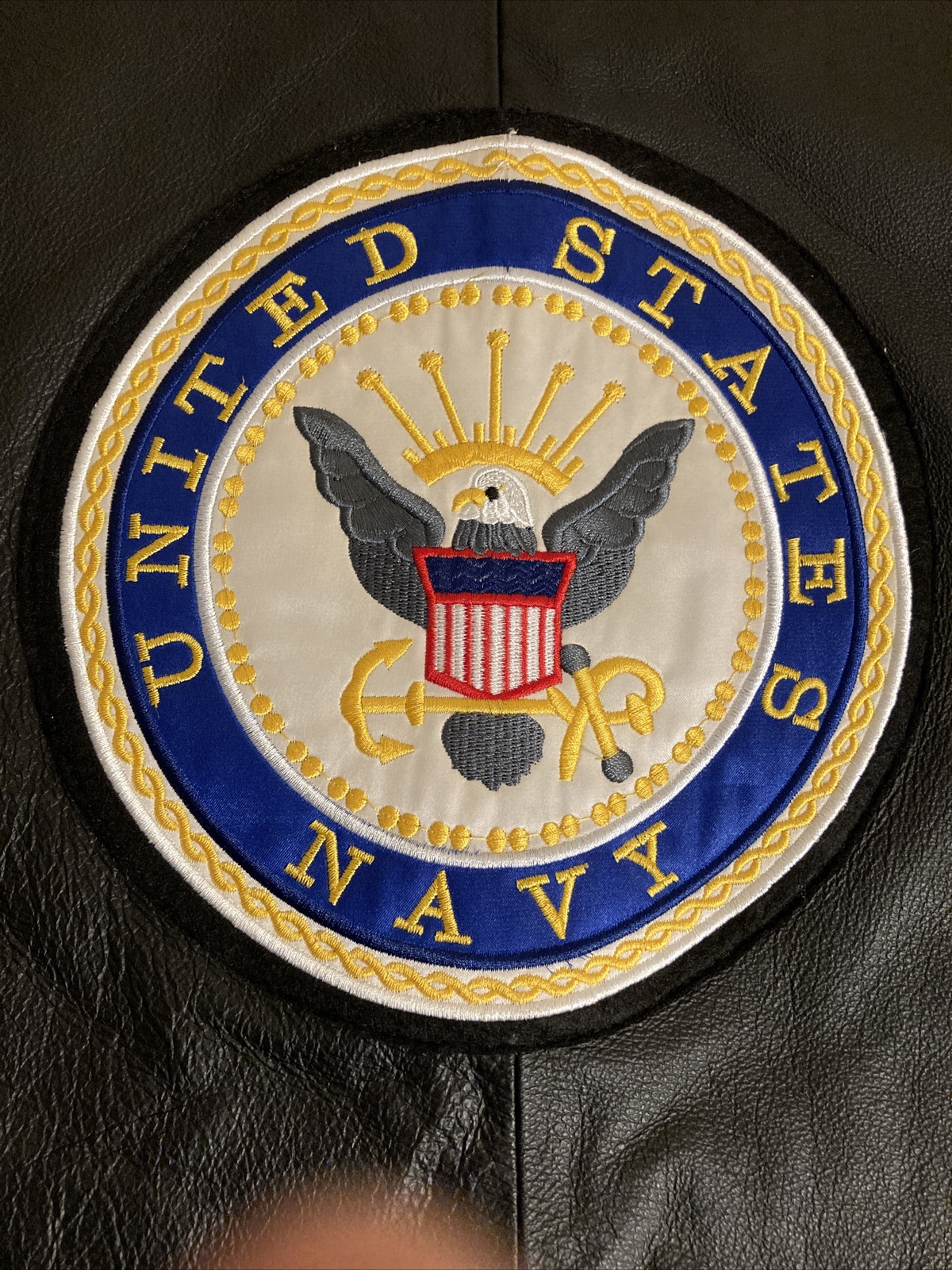 USA Leather Vest United States Navy Big Patch Emblem Size XL NOS (RARE)