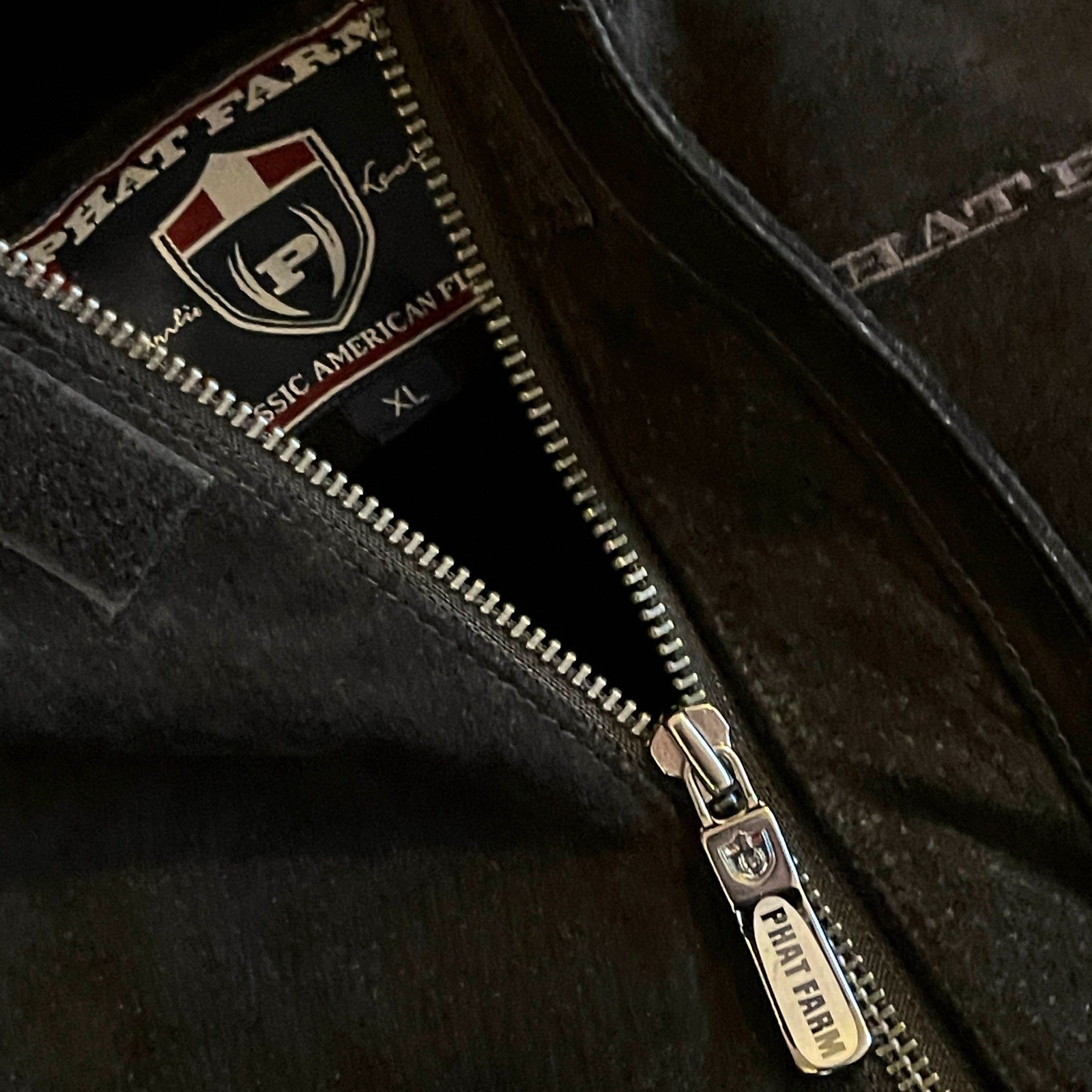 Vintage Y2K Phat Farm Men’s Leather Black Hooded Jacket Size XL RARE!!!