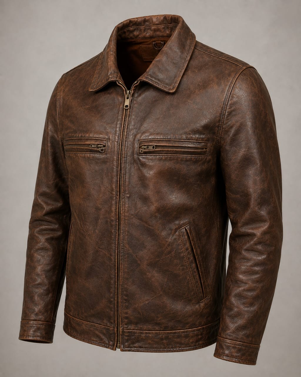 Vintage Brown Leather Jacket – Classic Retro Biker Style