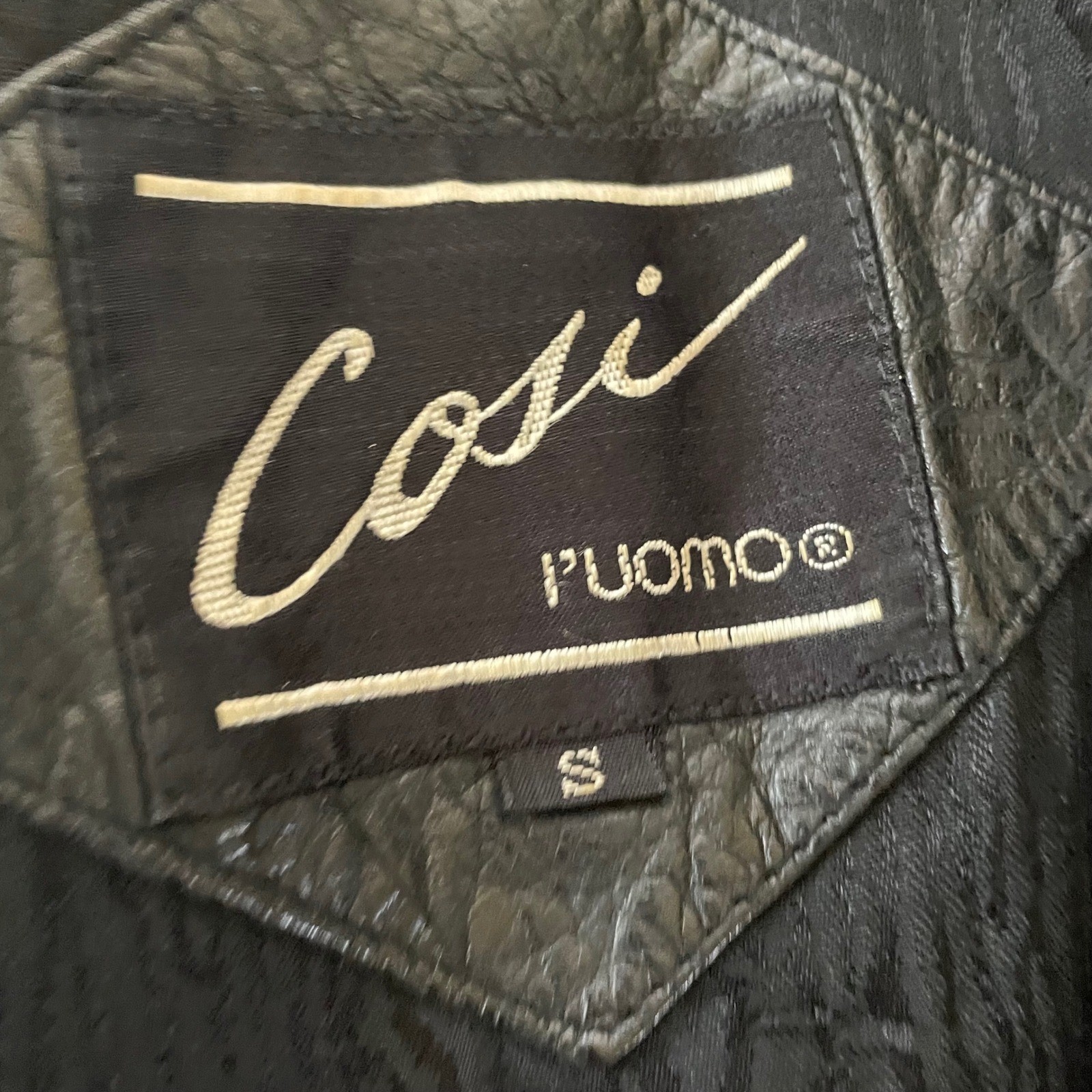 Cosi L’Uomo Mens Black Leather Embossed Geometric Bomber Jacket Size S Vintage